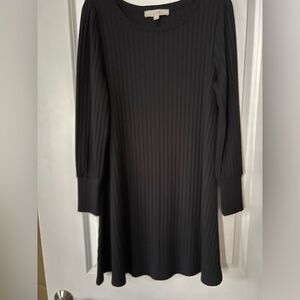 Loft black long sleeve ribbed cotton swing dress. Size small